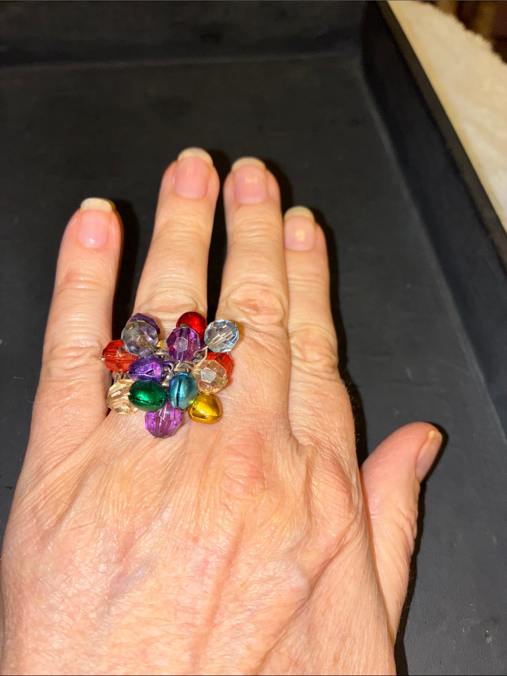 Multicolor Beaded and Bells Statement Stretch Ring
